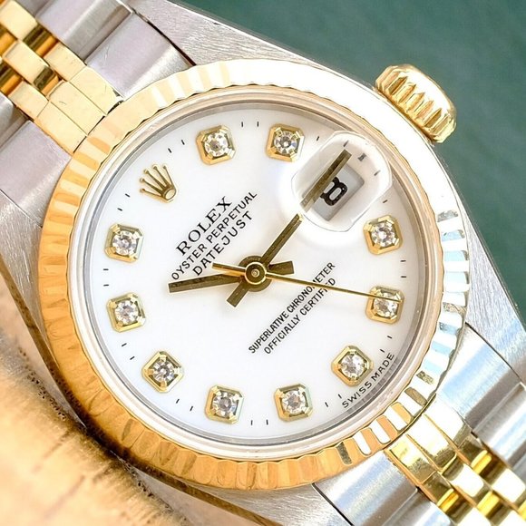 ROLEX DATEJUST WHITE ROMAN DIAL DIAMOND 18KY & STEEL JUBILEE WATCH 26 MM 69173 - Picture 2 of 14